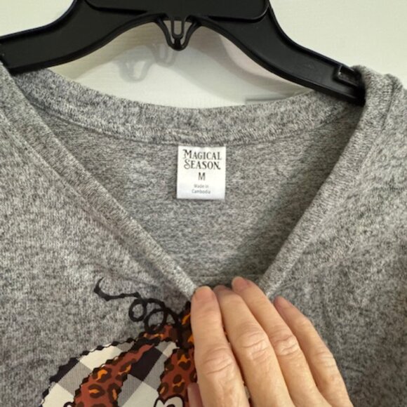 Rustic Thanksgiving Tunic Top - Boho Leopard Print Pumpkin Cozy Lounge Sweater M - Picture 6 of 9